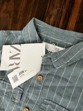 Zara boys collared button up shirt size 12-18 months dusty blue NWT